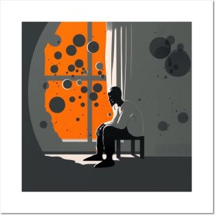 Illustration on man with depression sit-in on the chair in the room Posters and Art